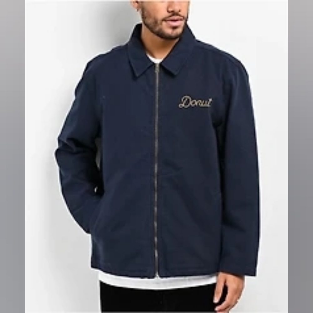 Donut Factory Navy Zip-Front Work Jacket